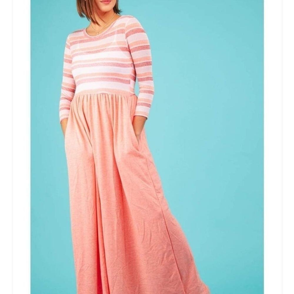 Coral striped maxi dress new with out tank